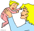 Dibujo Madre con su bebe pintado por maternal