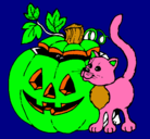 Dibujo Calabaza y gato pintado por papa