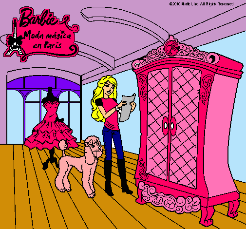Dibujo Barbie delante del armario pintado por lizdany