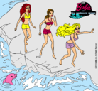 Dibujo Barbie y sus amigas en la playa pintado por Keka