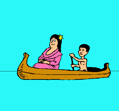 Madre e hijo en canoa