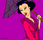 Dibujo Geisha con paraguas pintado por kotori2002