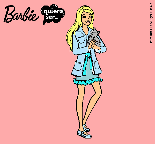 Dibujo Barbie con un gatito pintado por cielogpe