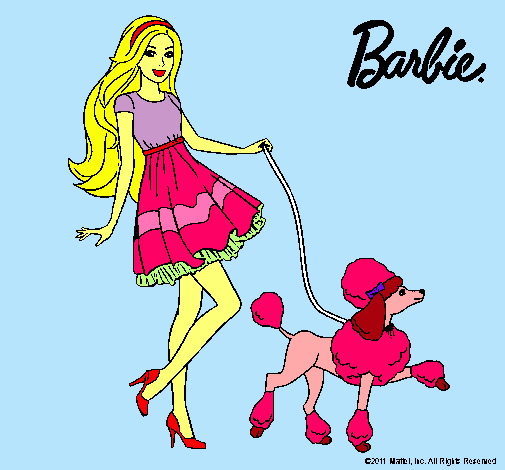 Barbie paseando a su mascota