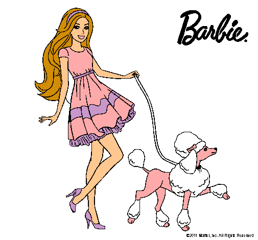 Dibujo Barbie paseando a su mascota pintado por jadilla