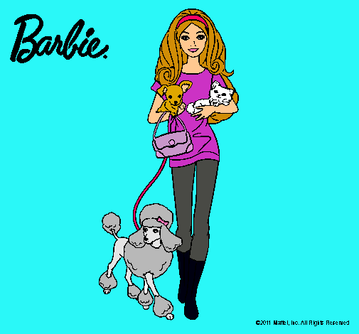 Dibujo Barbie con sus mascotas pintado por AlbaRL