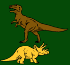 Dibujo Triceratops y tiranosaurios rex pintado por verde 