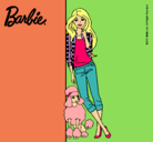 Dibujo Barbie con cazadora de cuadros pintado por black
