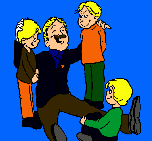 Dibujo Papa con sus 3 hijos pintado por cheina7