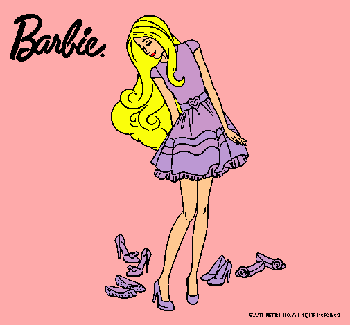 Dibujo Barbie y su colección de zapatos pintado por Ester
