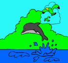 Dibujo Delfín y gaviota pintado por atziry
