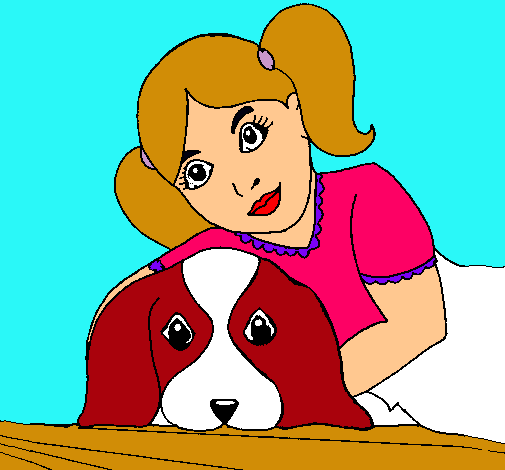 Dibujo Niña abrazando a su perro pintado por andrea2323