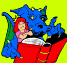 Dibujo Dragón, chica y libro pintado por josele