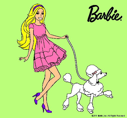 Barbie paseando a su mascota