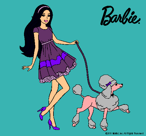 Barbie paseando a su mascota