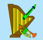Dibujo Arpa, flauta y trompeta pintado por suen