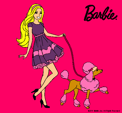 Barbie paseando a su mascota