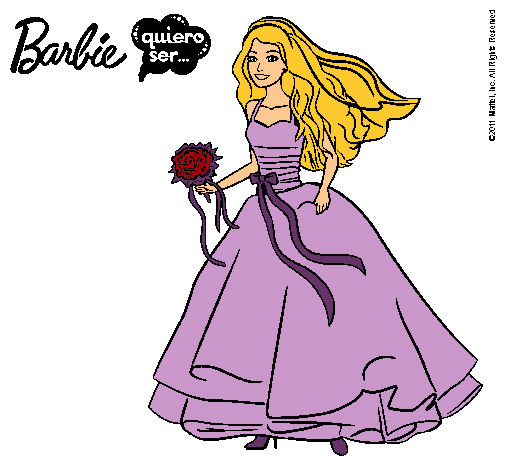 Dibujo Barbie vestida de novia pintado por dani