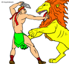Dibujo Gladiador contra león pintado por roma