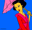 Dibujo Geisha con paraguas pintado por eloysah21