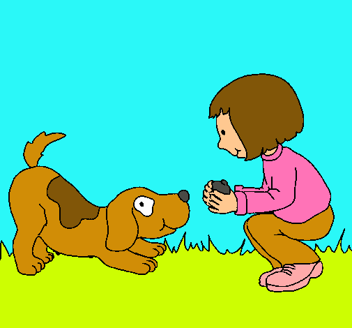 Niña y perro jugando