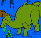 Dibujo Dinosaurio comiendo pintado por iguanodonte