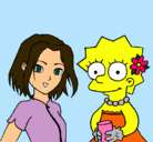 Dibujo Sakura y Lisa pintado por brillantina