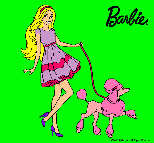 Barbie paseando a su mascota