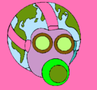 Dibujo Tierra con máscara de gas pintado por acosta