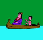 Dibujo Madre e hijo en canoa pintado por critina
