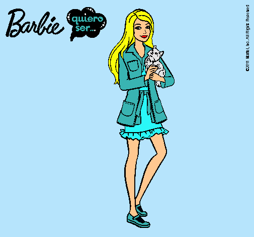 Dibujo Barbie con un gatito pintado por  Periitha
