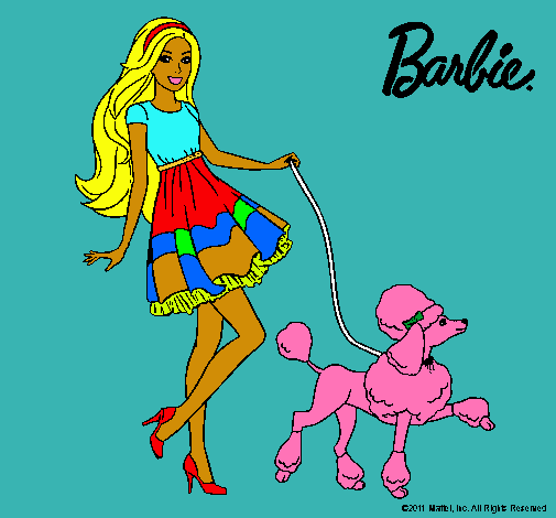 Barbie paseando a su mascota