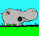Dibujo Hipopótamo con flores pintado por shimmy