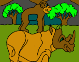 Dibujo Rinoceronte y mono pintado por lurdes22