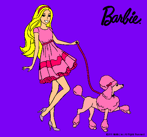 Barbie paseando a su mascota