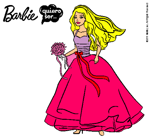 Dibujo Barbie vestida de novia pintado por india