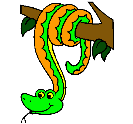 Serpiente colgada de un árbol