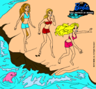 Dibujo Barbie y sus amigas en la playa pintado por candi