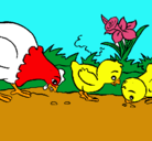 Dibujo Gallina y pollitos pintado por chochi