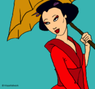 Dibujo Geisha con paraguas pintado por hima