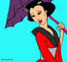 Dibujo Geisha con paraguas pintado por JULIETTA
