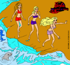 Dibujo Barbie y sus amigas en la playa pintado por poaa