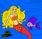 Dibujo Barbie sirena con su amiga pez pintado por black