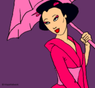 Dibujo Geisha con paraguas pintado por olasila232