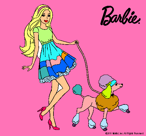 Barbie paseando a su mascota