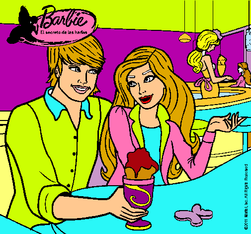 Dibujo Barbie y su amigo en la heladería pintado por CLATEFER