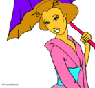Dibujo Geisha con paraguas pintado por Hill
