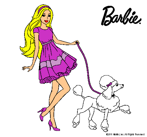Dibujo Barbie paseando a su mascota pintado por  Periitha