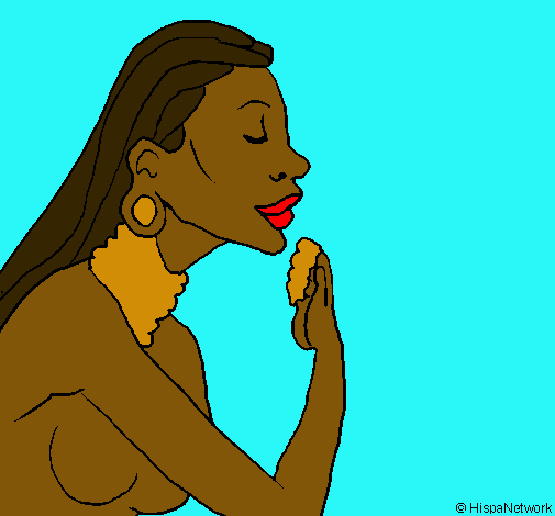 Dibujo Mujer protegiendose la piel pintado por momita