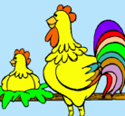 Dibujo Gallo y gallina pintado por sevr